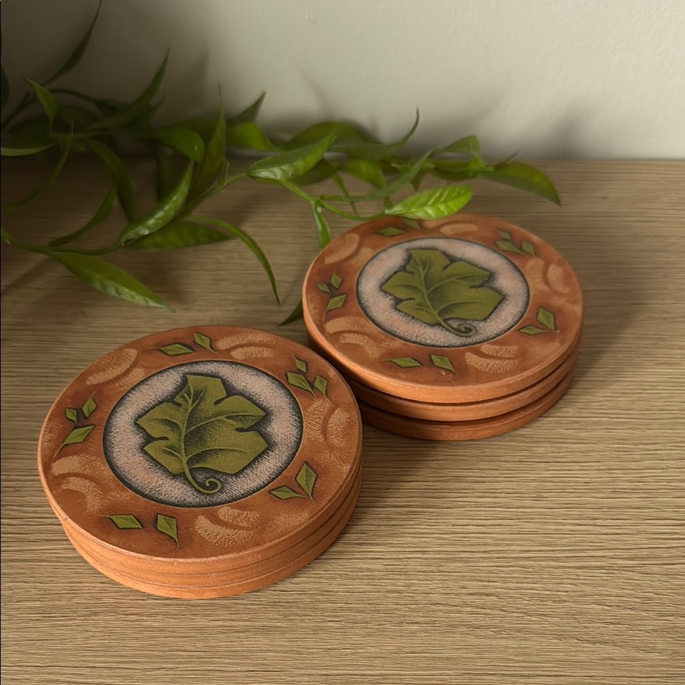 Leaf Design Terracotta Coasters
